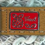 Fossil  Tan Leather Belt with Red Enamel Floral and Silver Accents with Stitching Photo 2