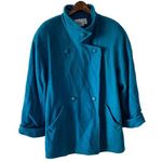 Vintage 100% Wool Vibrant Teal Blue Double Breasted Pea Coat Plus Size 16 Photo 0