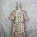 VICI  Floral Print Ruffle Mini Dress Womens Medium White Pink Green Short Sleeve Photo 2