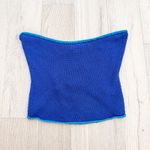 Louna Strapless Lace Up Crochet Knit Cropped Top Blue‎ Size Large Blue Photo 3