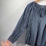Aerie Long Sleeve Gingham Blue Longer Back Loose Tunic Blouse Women L Spring Photo 2