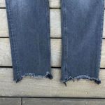 Paige  Jeans Stella Straight Leg High Rise Black Dark Wash Denim Jeans w/ Raw Hem Photo 2