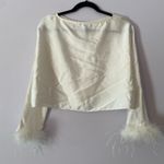 Antonio Melani Blyss Drapey Ivory Satin Long Sleeve Feather Cropped Blouse Small Photo 6
