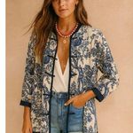 Soft Surroundings COTTON/LINEN BLEND MANDARIN COLLAR KIMONO TUNIC NAVY Medium Photo 0