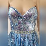 Sherri Hill Size 8 Blue Strapless Dress with Sequins and Crystals Photo 3