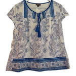 J.Crew Point Sur white and blue tassel the printed blouse small Photo 0