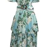 L'atiste by Amy Blooming Gardenia Green Floral Cutout Ruffle Maxi Maxi Dress L Size L Photo 0