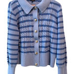 Talbots  Collared Cable Knit Cardigan Sweater XL Blue Striped Preppy Metal Button Photo 0