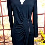 Carlisle  Double Zipper Ruched Front Slimming Dress Black 8 Photo 1