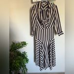 Sandro Paris VILNA DRESS Striped Beige Collared Long Sleeve Maxi Tie Knot 36 Photo 2