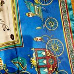 VINTAGE EQUESTRIAN horse&carriage ROYAL BLUE silky SCARF 35’/35’ inches Photo 6