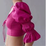 Urban Outfitters  Rosie Magenta Pink Puff Sleeve Smocked Crop Top Tie Front Photo 7