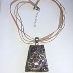 Brown and Cream Chunky Retro Boho Pendant Necklace Photo 0
