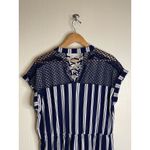 No Boundaries Juniors  Romper Navy Blue Striped Size XXL 19 White Lace Back EUC Photo 6