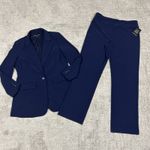 Boston Proper  Beyond Travel Blazer Jacket Pants Womens Large 10 Navy Stretch New Photo 0