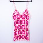More To Come Rosaria Crochet Knit Stretch Semi Sheer Triangle Top Mini Dress S Photo 3