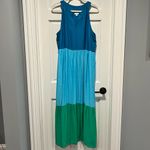 J. Jill Color Block Tiered Maxi Tank Dress Large Blue Aqua Green Sleeveless Photo 1