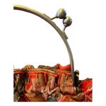 Vintage Beaded Floral Ruffle Brass Handle Clutch Chain Bag Red Gold Photo 4