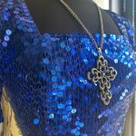 Vintage 70s Sarah Coventry silver metal scroll cross necklace Photo 10