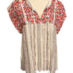 Savanna Jane Embroidered Boho Tunic Top, Floral Embroidery, Tassel Tie, Size M White Size M Photo 0