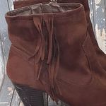 Cato Size 8 Side Zip Ankle Boots Block Heel Booties Brown Faux Suede Fringe Photo 3