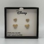 Disney NEW-Sterling Silver 14Kt Gold Plated Cubic Zirconia Minnie Stud Earring Set Photo 1