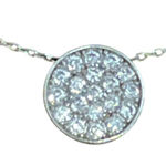 Silver‎ S925 Crystal Pave Disc Pendant Necklace Sterling Silver signed CP Photo 0