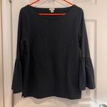 J.Crew Black Long Sleeve Boat Neck Flared Sleeve Women's Cotton Top Photo 0