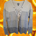 Soho Apparel SOHO‎ Jeans Black/Gray/White Striped Lace Sweater Size Large Photo 0