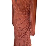 ASTR Rust Satin Wrap Dress Long Sleeve Ruched Side Ruffle Cocktail • M *Flaw comment. Photo 1