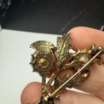 Miracle Orange Rhinestone Scottish Thistle Brooch Pin Gold Tone Signed Photo 4