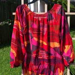 Jones Wear  Sheer Red Abstract Print Long Sleeve Blouse Size Small Photo 5