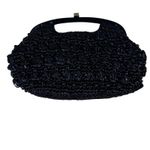 Vintage Navy Raffia Beaded Clutch Evening Bag Top Handle Purse Blue Photo 4