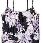 Kona Sol Blouson Tankini Top Black White Tropical Floral Pattern NWOT S Photo 0