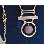 Unique Gold Tone Link Chain Single Strand Bar/Circle Brown Center Retro Necklace Photo 1