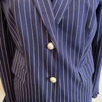 Chico's  Women’s 1 US 8/10 Blazer Jacket Blue White Stripe Faux‎ Pearl Buttons Photo 2