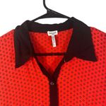 Splendid  Red Black Collared Floral Long Sleeve Button Down Blouse Women Sz L Photo 2