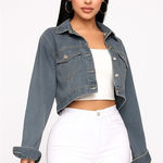 NoFuze Y2K Crop Denim Trucker Juniors Jacket Size 2X Blue Photo 0