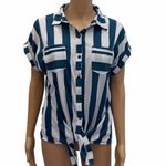 Eden & Olivia  Short Sleeve Blue White Striped Button Up Tie front Pocket Shirt M Photo 2