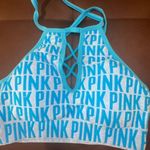 PINK - Victoria's Secret PINK Graphic Padded Crop Top Cross Front Bra Custom Made in Blue Yoga Sports Bra Photo 14