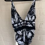 Nicole Miller swimsuit NEW plunge One Piece white Black feather print swimwear Photo 1