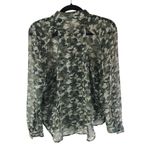 Karl Lagerfeld Womens Top Blouse Silk Blend Sheer Cutouts Camouflage Green US S Photo 2