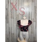 Melrose and Market XS Black Pink Floral Corset Crop Top Puff Sleeve Hook-Front Photo 6