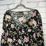 American Eagle  Black Floral Tie-Front Blouse M Silky Viscose Resort Casual Top Photo 4