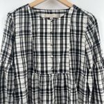 Loft  ANN TAYLOR Top Peplum Plaid Blouson Henley B&W Business Casual Size Small Photo 4