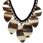 Clear Rhinestone Petal Pendants Statement Necklace Black Thread Gold Tone Chain Photo 3