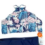 NWT Floral Bikini 2 Piece Swimsuits Halter High Neck Sporty Size Large UPF 50+ Blue Photo 4