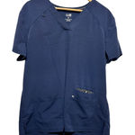 Koi Womens Scrub Top XL Navy Stretch Utility Pockets Workwear Medical Nurse Blue Photo 0