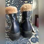 barney's new york NEW  Leather & Shearling Lined Navy Booties $795 Photo 3