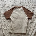 Full Tilt XS WHITE CROP TOP WITH PINK BUTTERFLY PATCH AND BROWN SLEEVES Photo 2